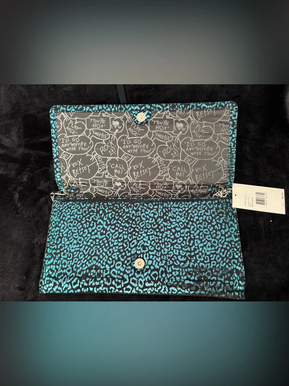 NWT Betsey Johnson Pyramid Safari Blue Leopard Y2K Large Clutch